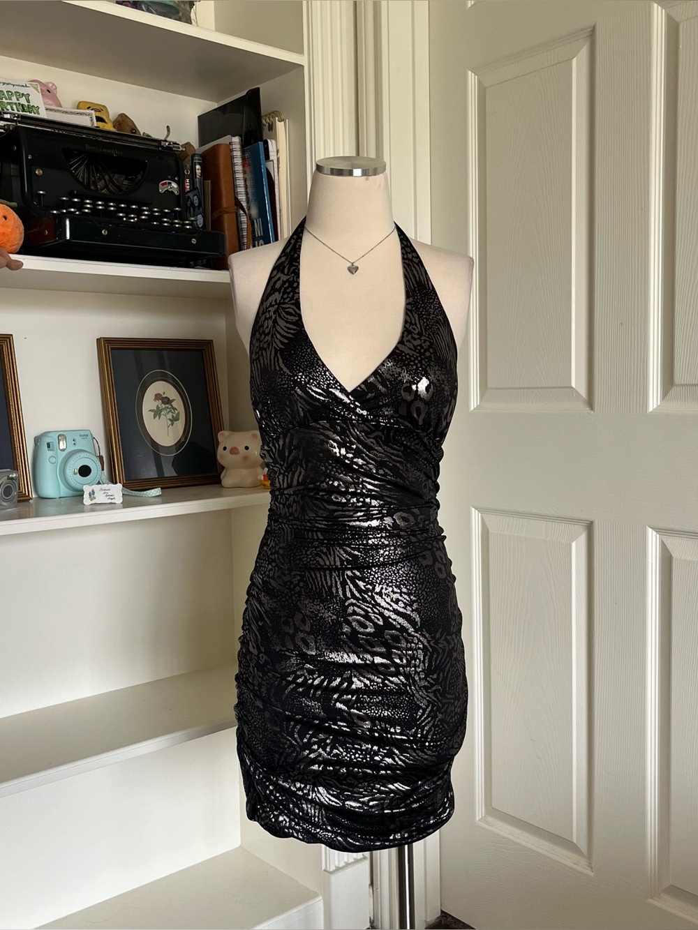 Y2K Taboo Black metallic halter neck bodycon dress